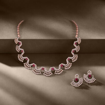 Ruby Blossom Diamond Necklace & Earrings Set