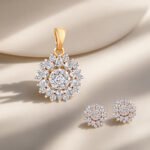 Radiant Floral Diamond Pendant and Earrings Set