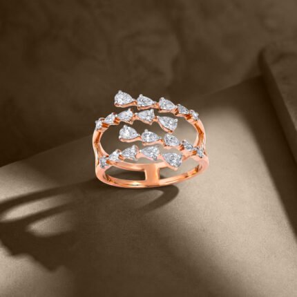 Cascading Pear Diamond Multi-Row Rose Gold Ring