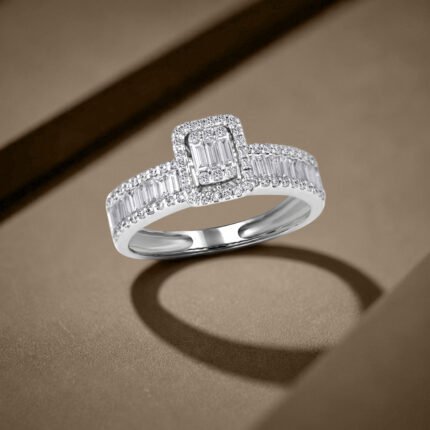 Emerald Cut Halo & Channel Baguette Diamond Ring