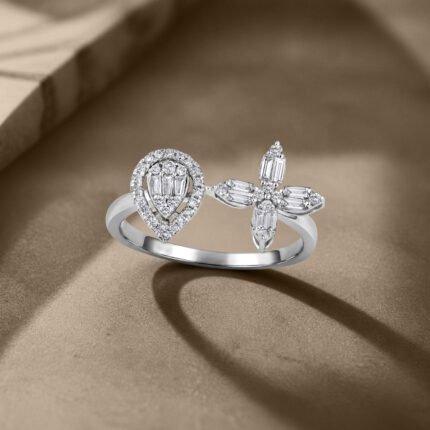 Pear Halo & Floral Star Open Diamond Ring