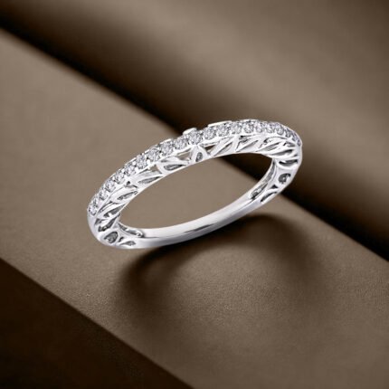 Vine-Carved Gallery Micro-Pavé Diamond Band