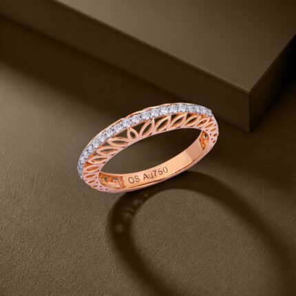 Vine-Carved Gallery Micro-Pavé Rose Gold Band