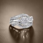 Floral Cluster & Wavy Multi-Row Diamond Bridal Ring Set