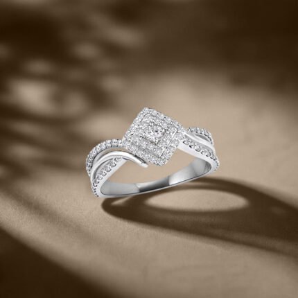 Princess Cut Double Halo & Crossover Diamond Ring