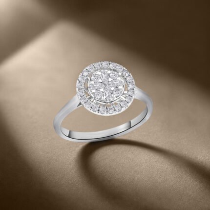 Celestial Floral Cluster & Round Halo Diamond Ring