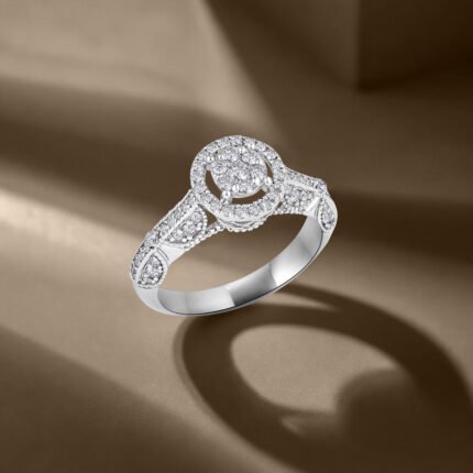 Vintage Milgrain Open-Center Halo Diamond Ring